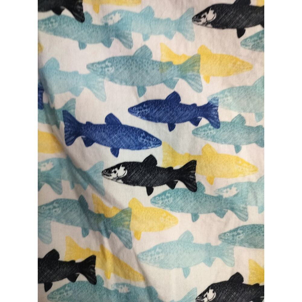 M1191) J Crew Men Slim Flax Washed Button Down Collar Fish Print Short Sleeve M - Picture 5 of 8